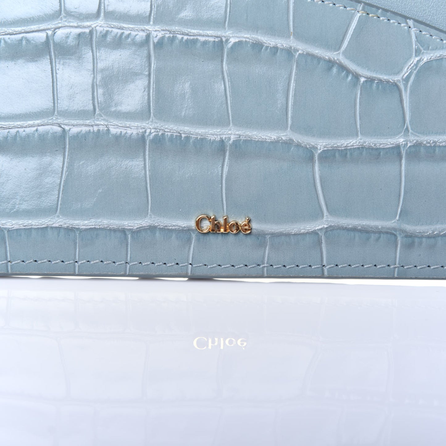 Crocodile Embossed Calfskin Medium Walden Purse Faded Blue