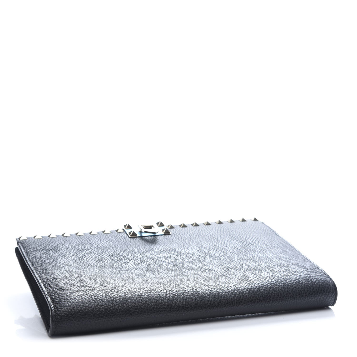 Valentino Garavani Pebbled Calfskin Rockstud Flip Lock Clutch Wallet Black 5 of 10