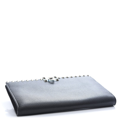 Valentino Garavani Pebbled Calfskin Rockstud Flip Lock Clutch Wallet Black 5 of 10
