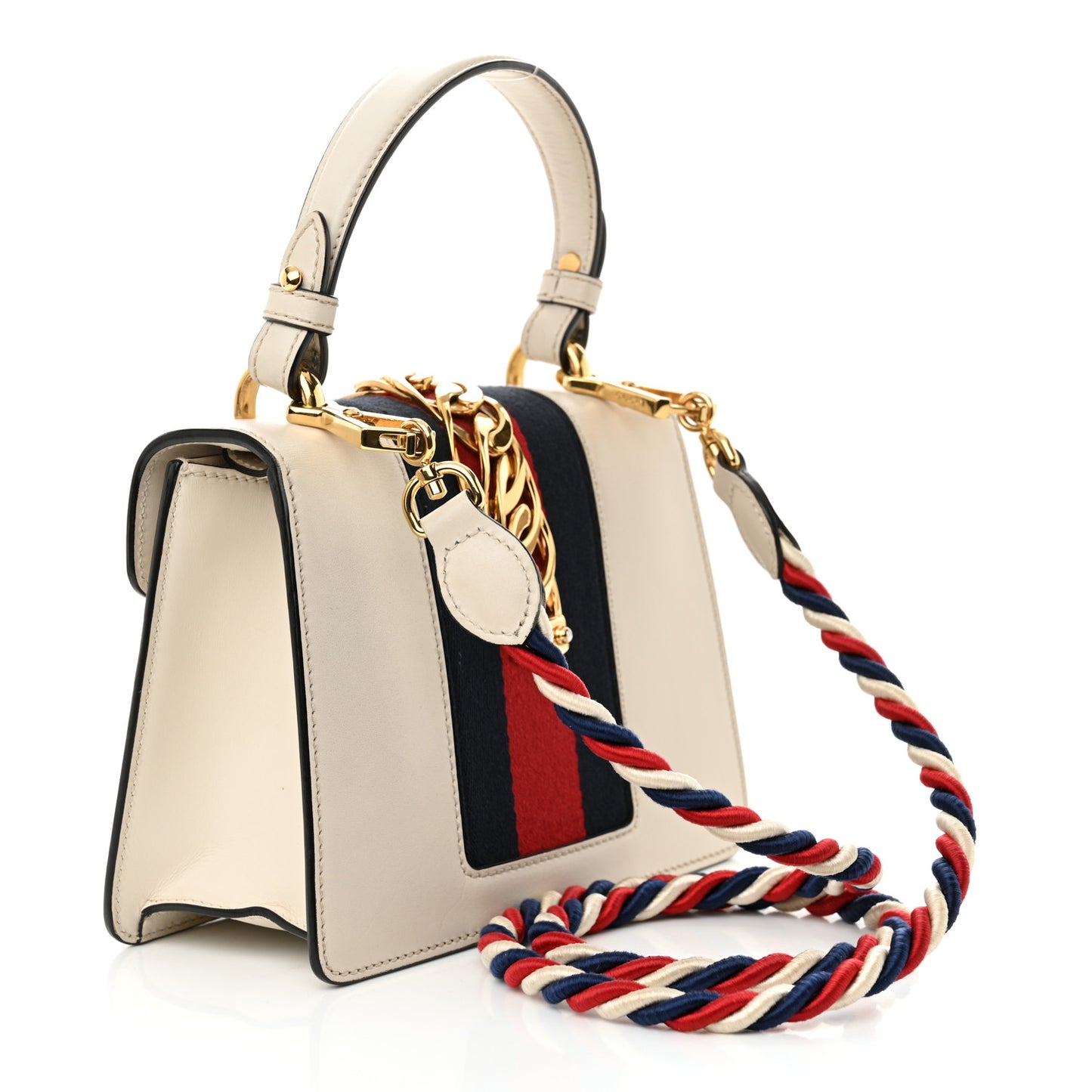 Calfskin Embroidered Mini Sylvie Top Handle Bag White