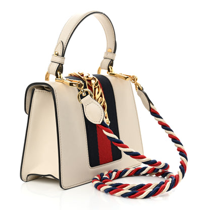Gucci Calfskin Embroidered Mini Sylvie Top Handle Bag White 3 of 11