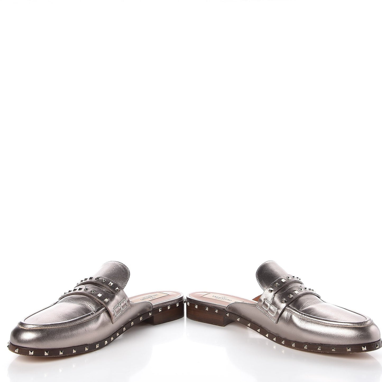 Metallic Lambskin Soul Rockstud Flat Mules 39 Silver