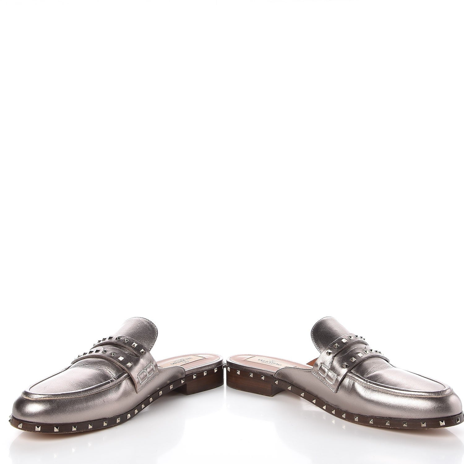 Valentino Garavani Metallic Lambskin Soul Rockstud Flat Mules 39 Silver 6 of 15
