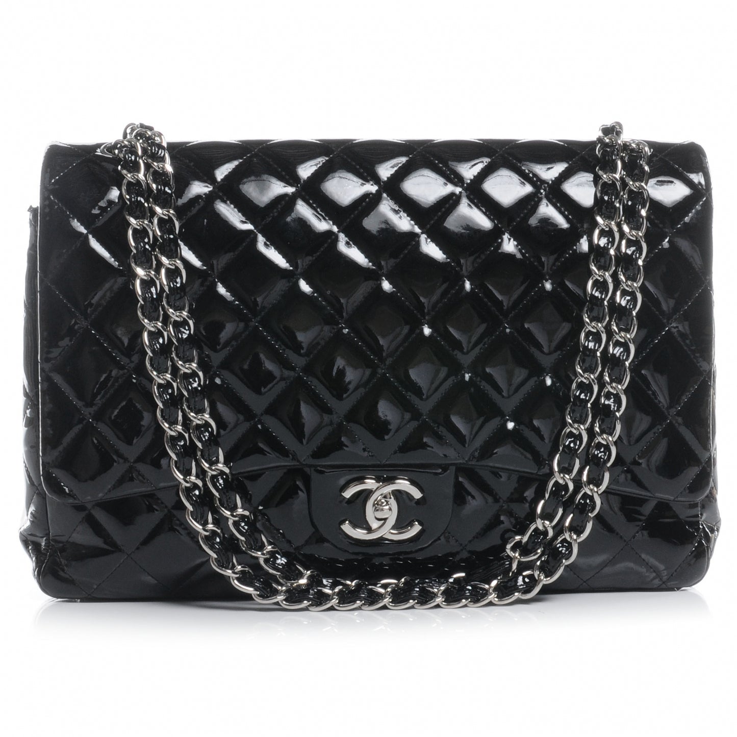 Patent Quilted Maxi Double Flap Black
