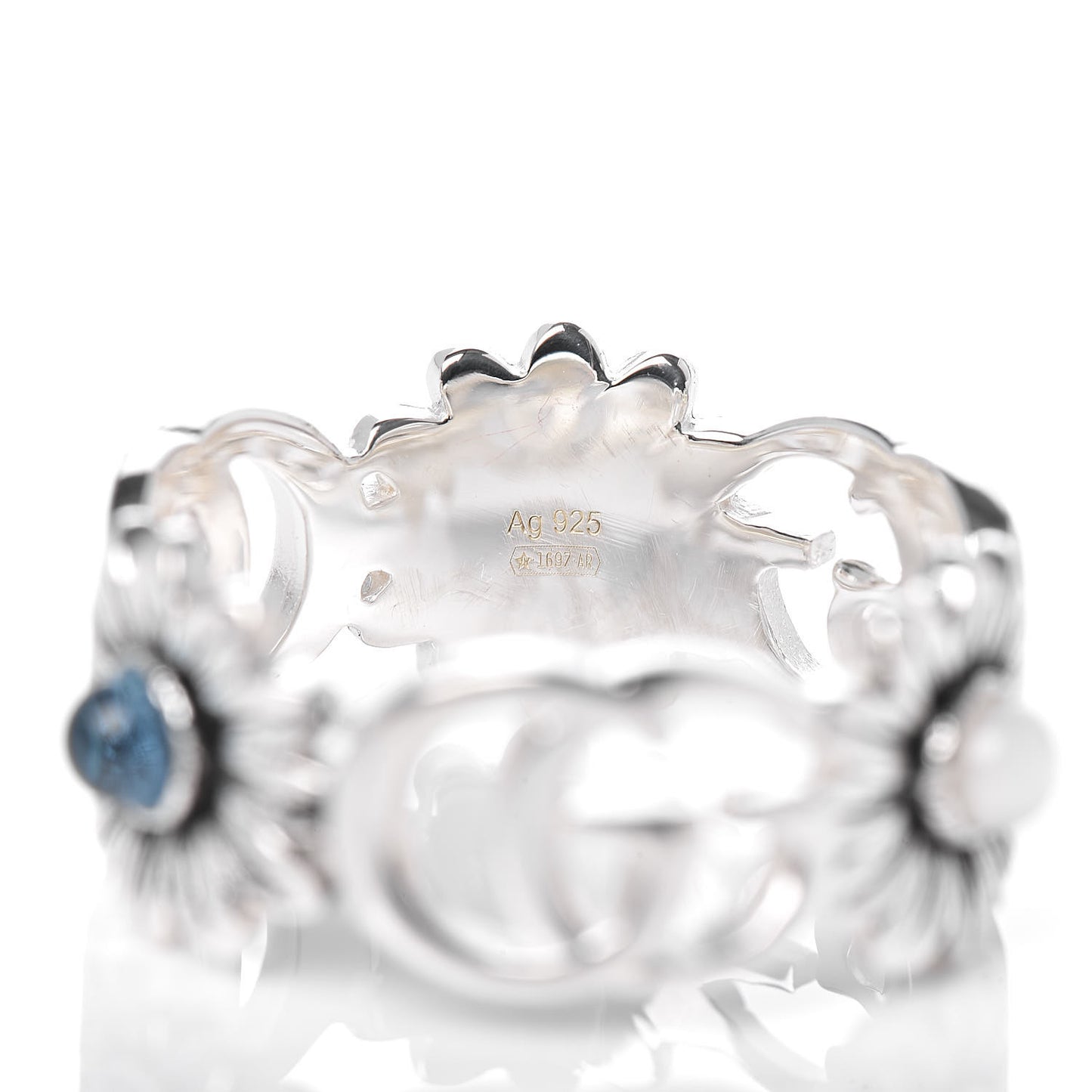 Sterling Silver Blue Topaz Mother of Pearl Turquoise Resin Double G Flower Ring 57 8