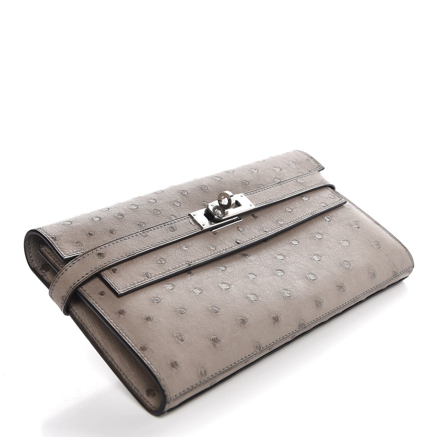 Ostrich Kelly Longue Wallet Gris Tourterelle