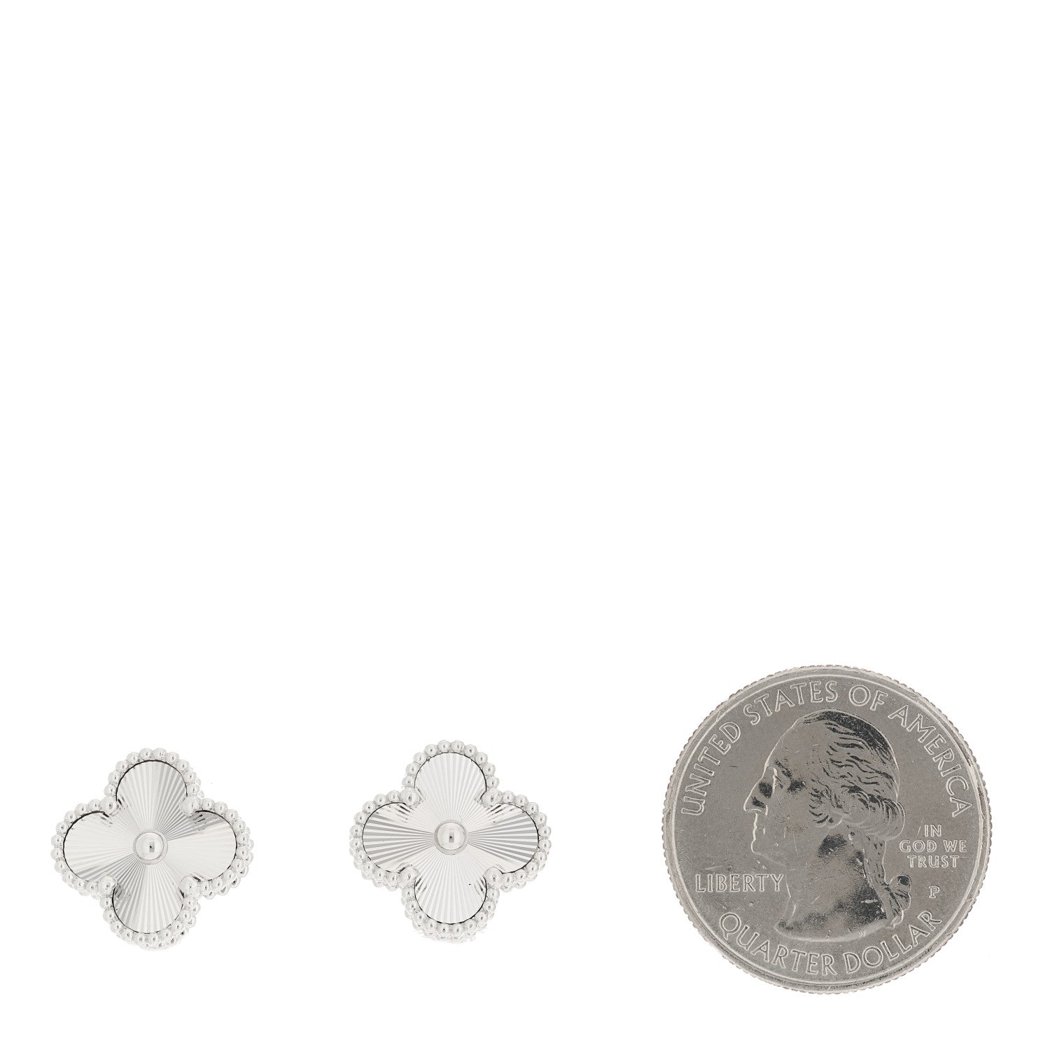 Van Cleef & Arpels 18K White Gold Guilloche Vintage Alhambra Earrings 2 of 5