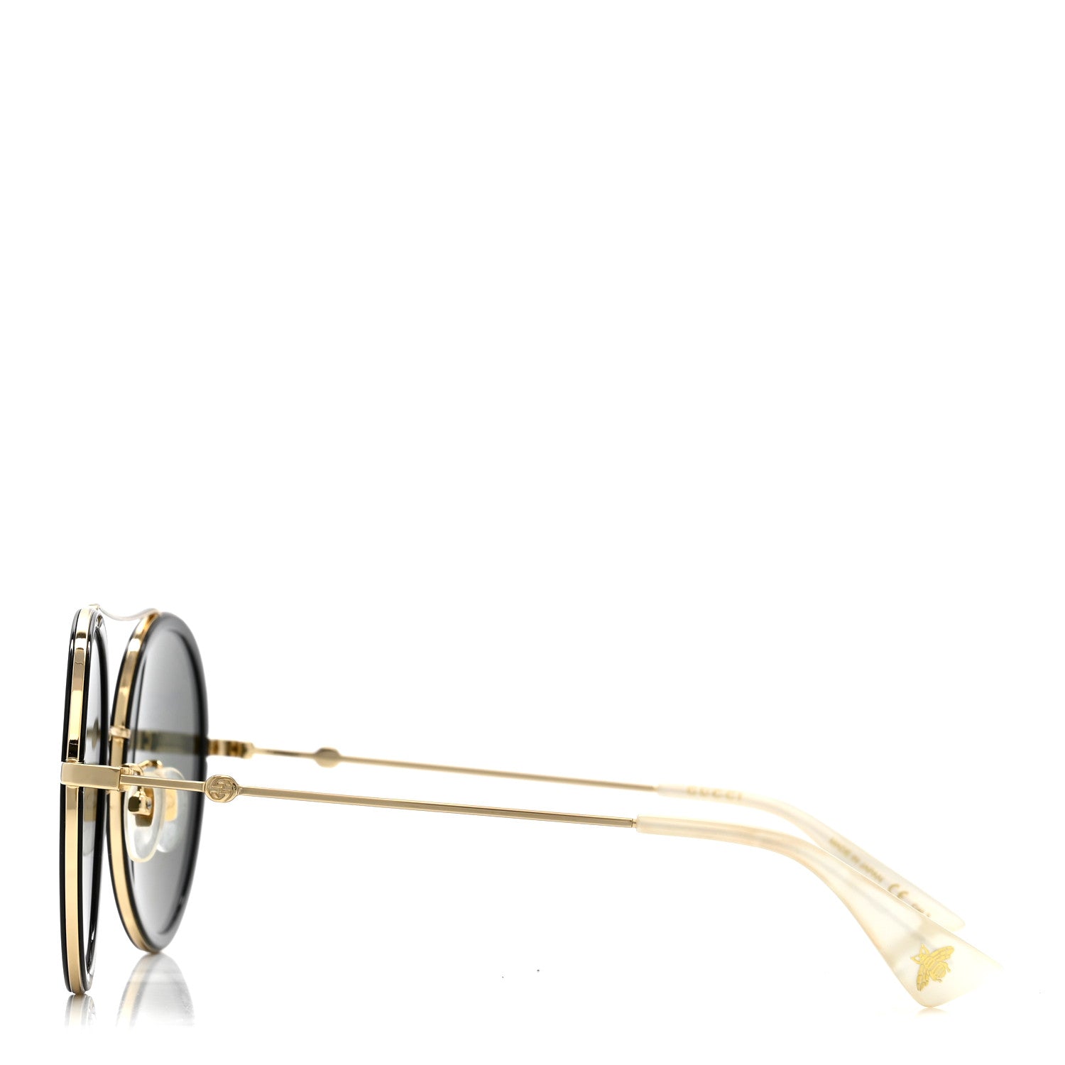 Gucci Metal Round Frame Tiger Print Sunglasses GG0061S Gold 3 of 8
