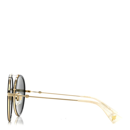 Gucci Metal Round Frame Tiger Print Sunglasses GG0061S Gold 3 of 8