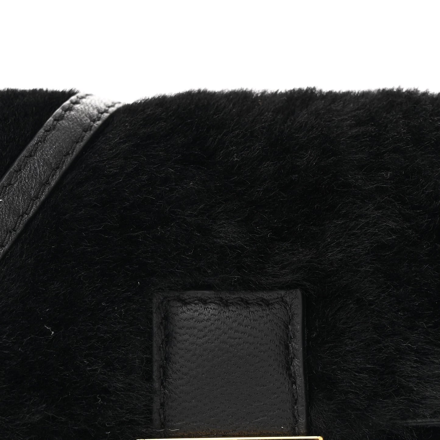 Shearling Shiny Nappa Micro Baguette Black