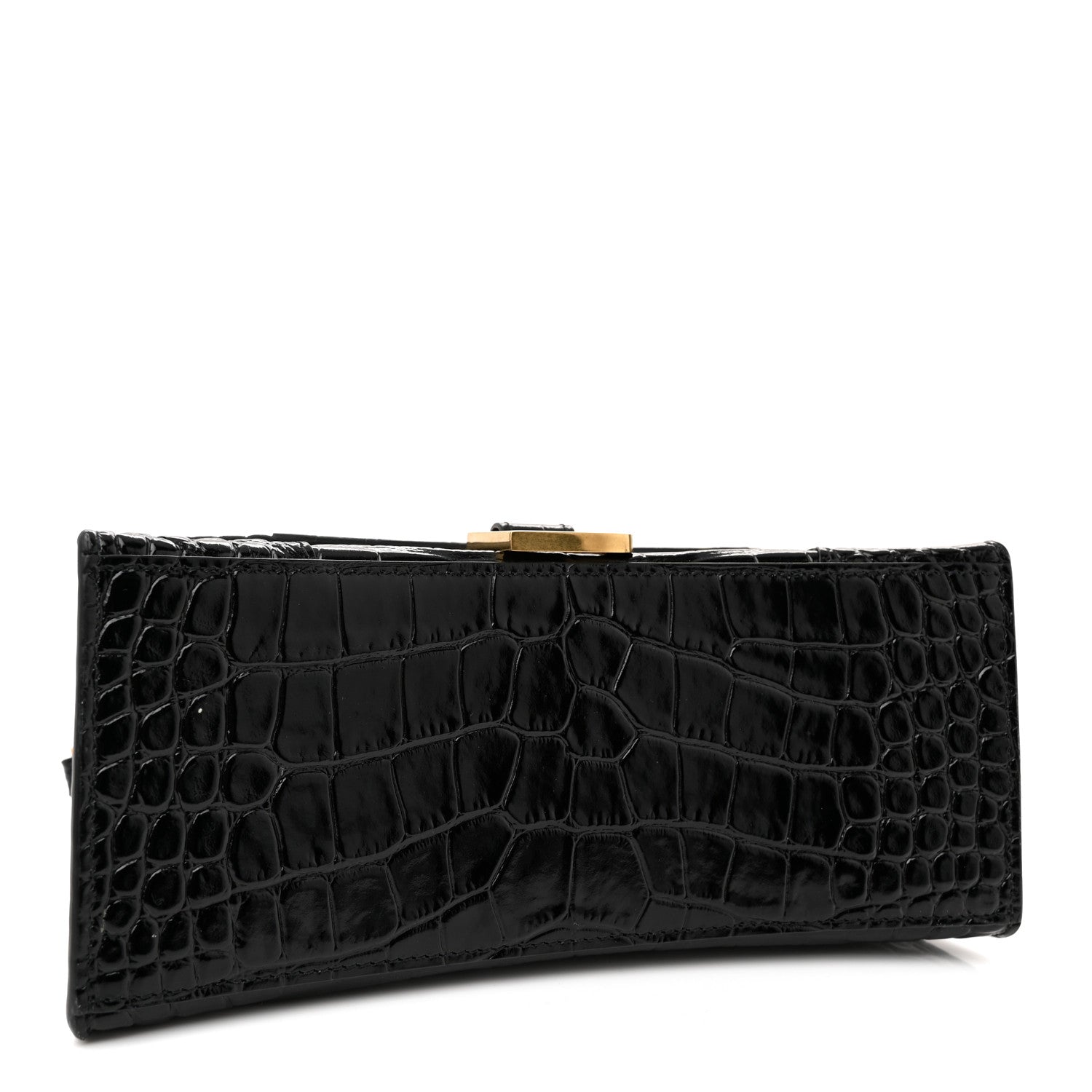 Balenciaga Shiny Calfskin Crocodile Embossed Small Hourglass Top Handle Bag Black 4 of 13