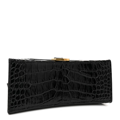 Balenciaga Shiny Calfskin Crocodile Embossed Small Hourglass Top Handle Bag Black 4 of 13