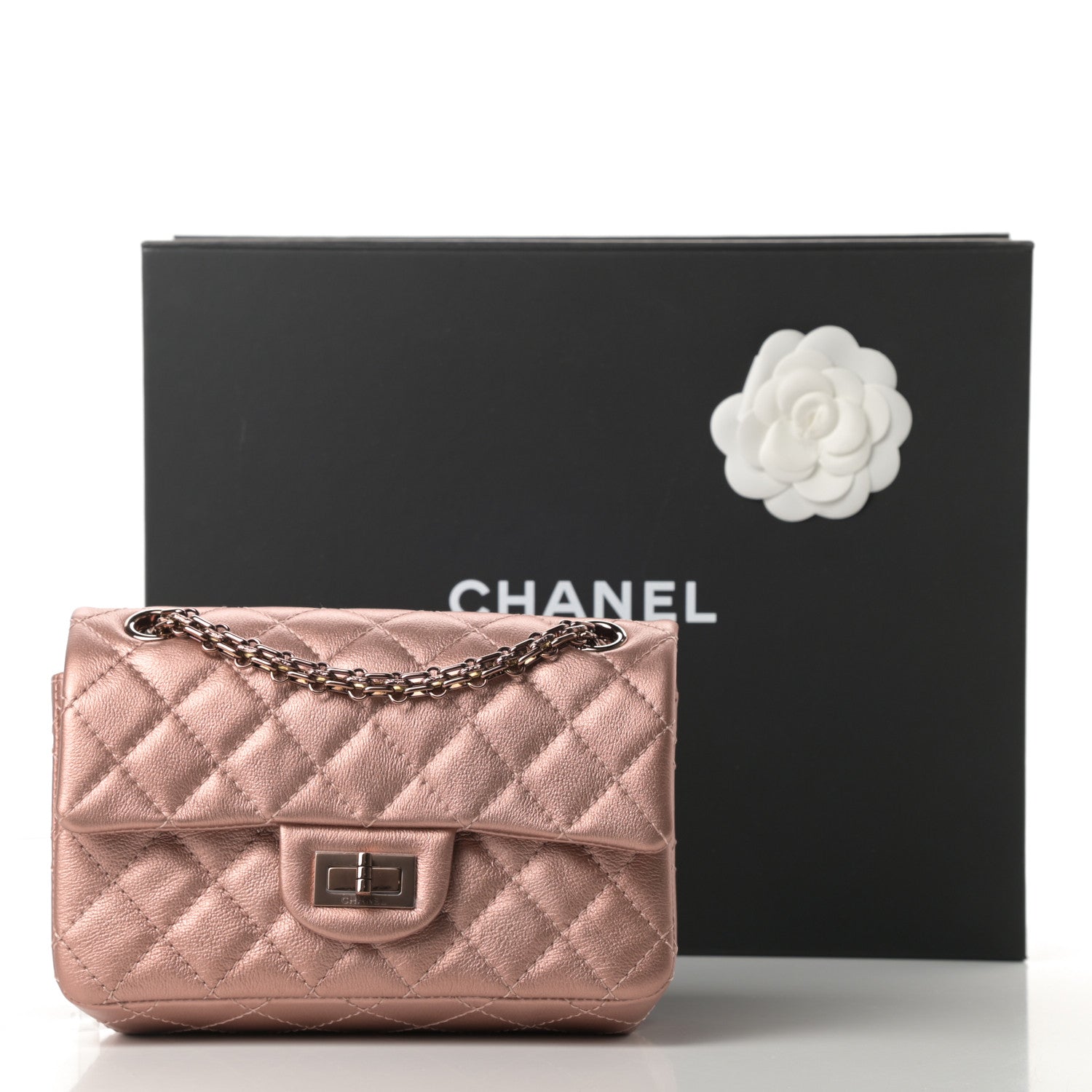 Chanel Metallic Grained Calfskin Quilted 2.55 Reissue Mini Flap Copper Pink 11 of 11