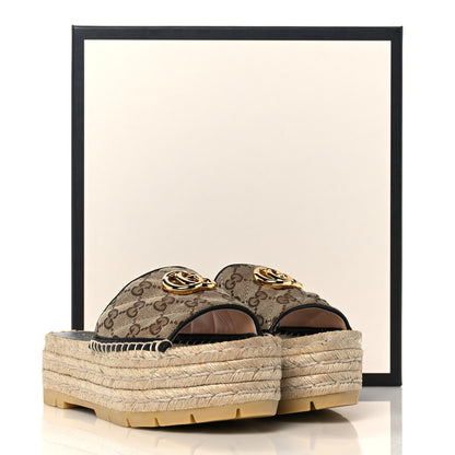 Gucci Monogram Matelasse Diagonal GG Marmont Platform Espadrille Slide Sandals 36 Beige Ebony Black 9 of 9