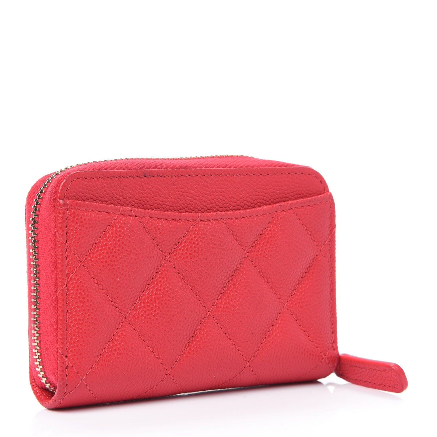 Chanel Caviar Quilted Zip Coin Purse Red 2 of 5