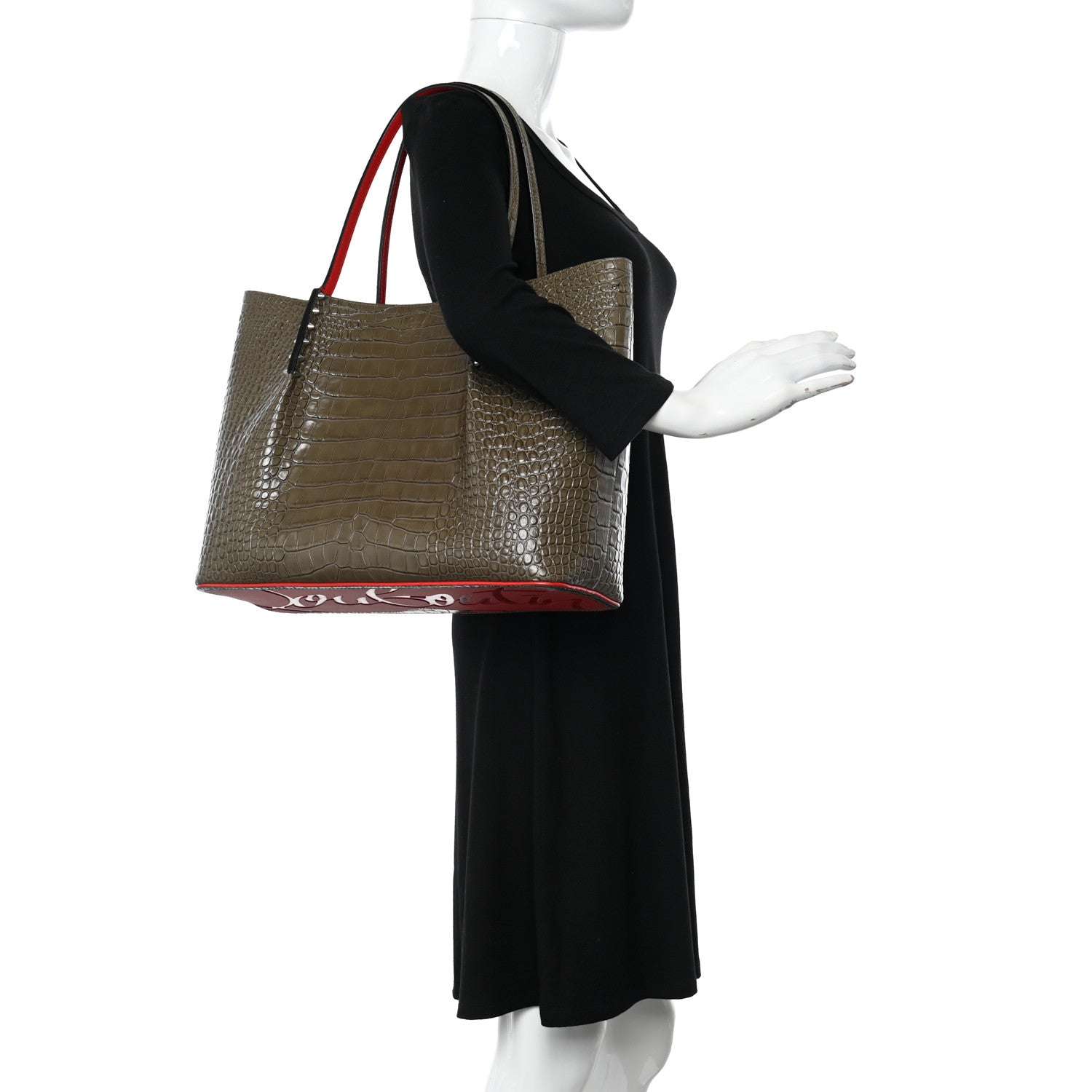 Christian Louboutin Crocodile Embossed Calfskin Spiked Large