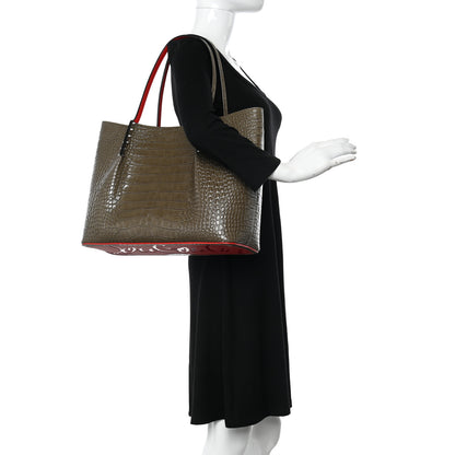 Christian Louboutin Crocodile Embossed Calfskin Spiked Large Cabarock Shopper Tote Silex 2 of 12