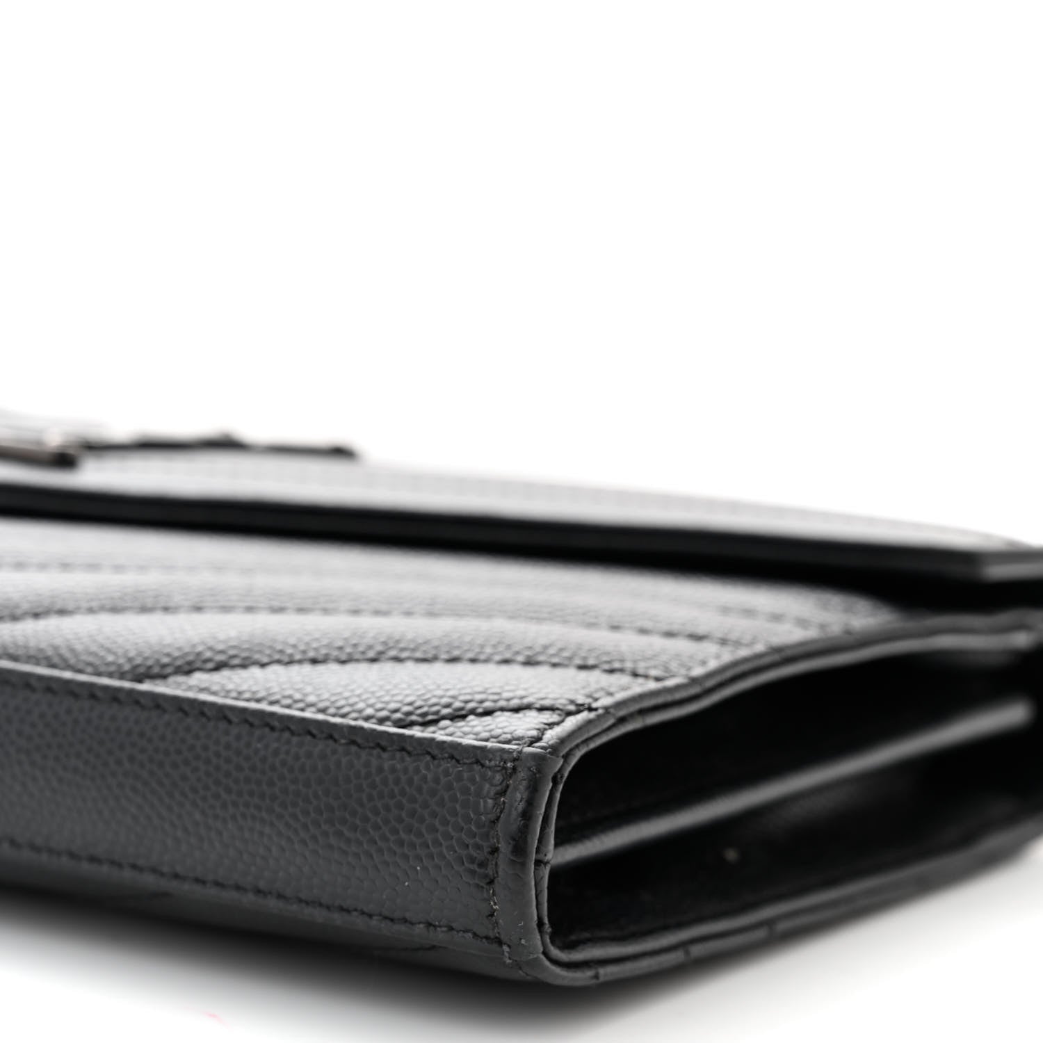 Saint Laurent Grain De Poudre Matelasse Chevron Monogram Monochrome Chain Wallet Black 11 of 12