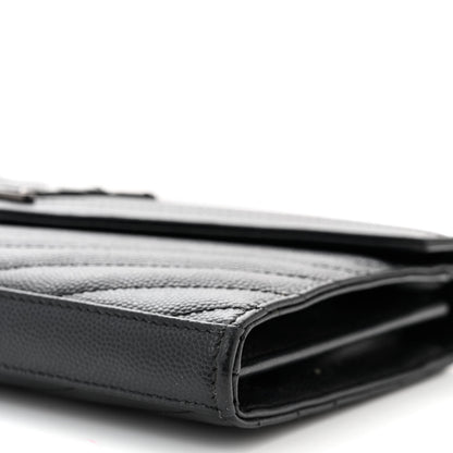 Saint Laurent Grain De Poudre Matelasse Chevron Monogram Monochrome Chain Wallet Black 11 of 12
