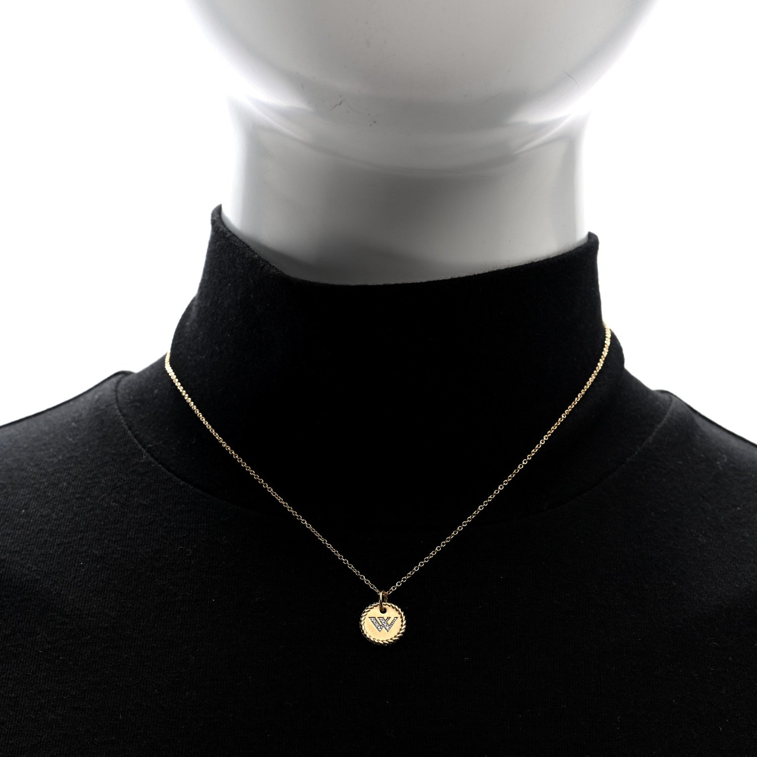 David Yurman 18K Yellow Gold Diamond Initial W Charm Pendant Necklace 2 of 5