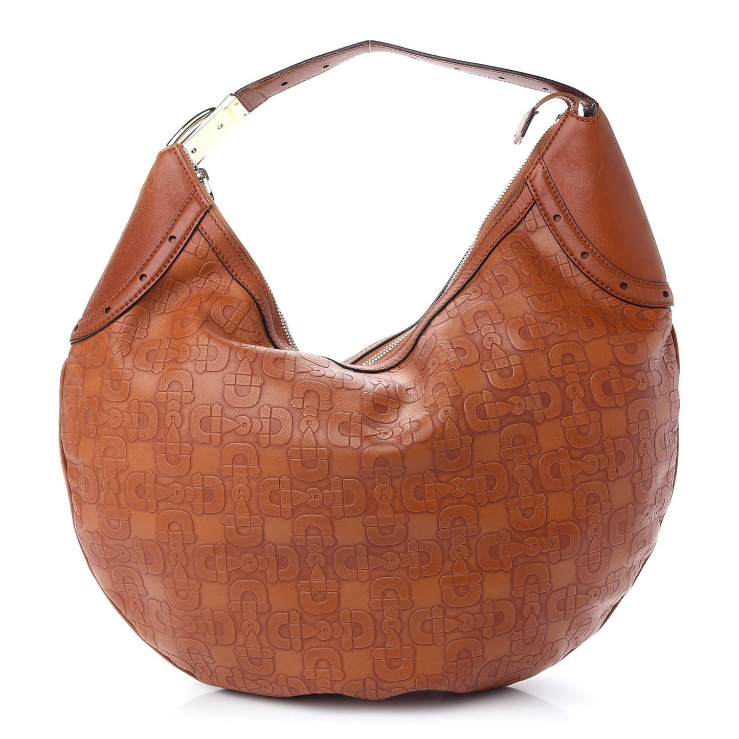 GGUCCI Calfskin Horsebit Embossed Glam Hobo Tan