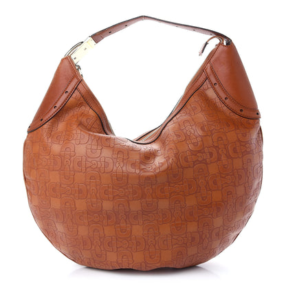 Gucci GGUCCI Calfskin Horsebit Embossed Glam Hobo Tan 1 of 8