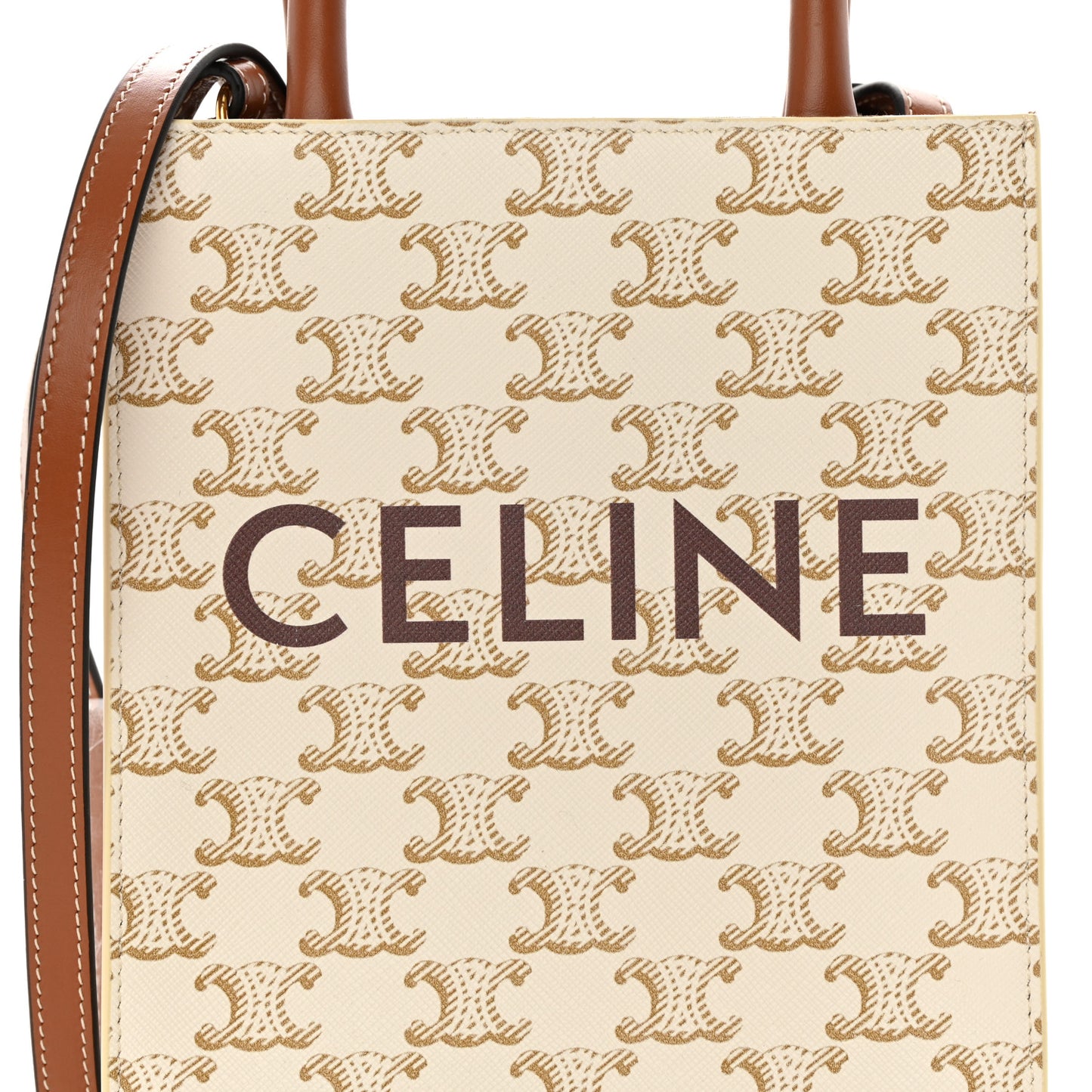 Triomphe Canvas Calfskin Mini Vertical Cabas White