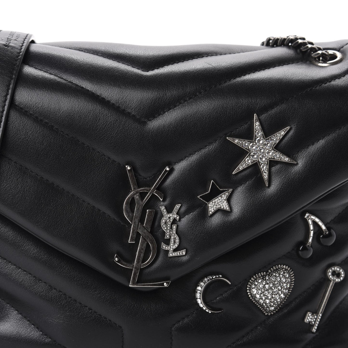 Calfskin Y Quilted Monogram Small Charm Loulou Chain Satchel Black