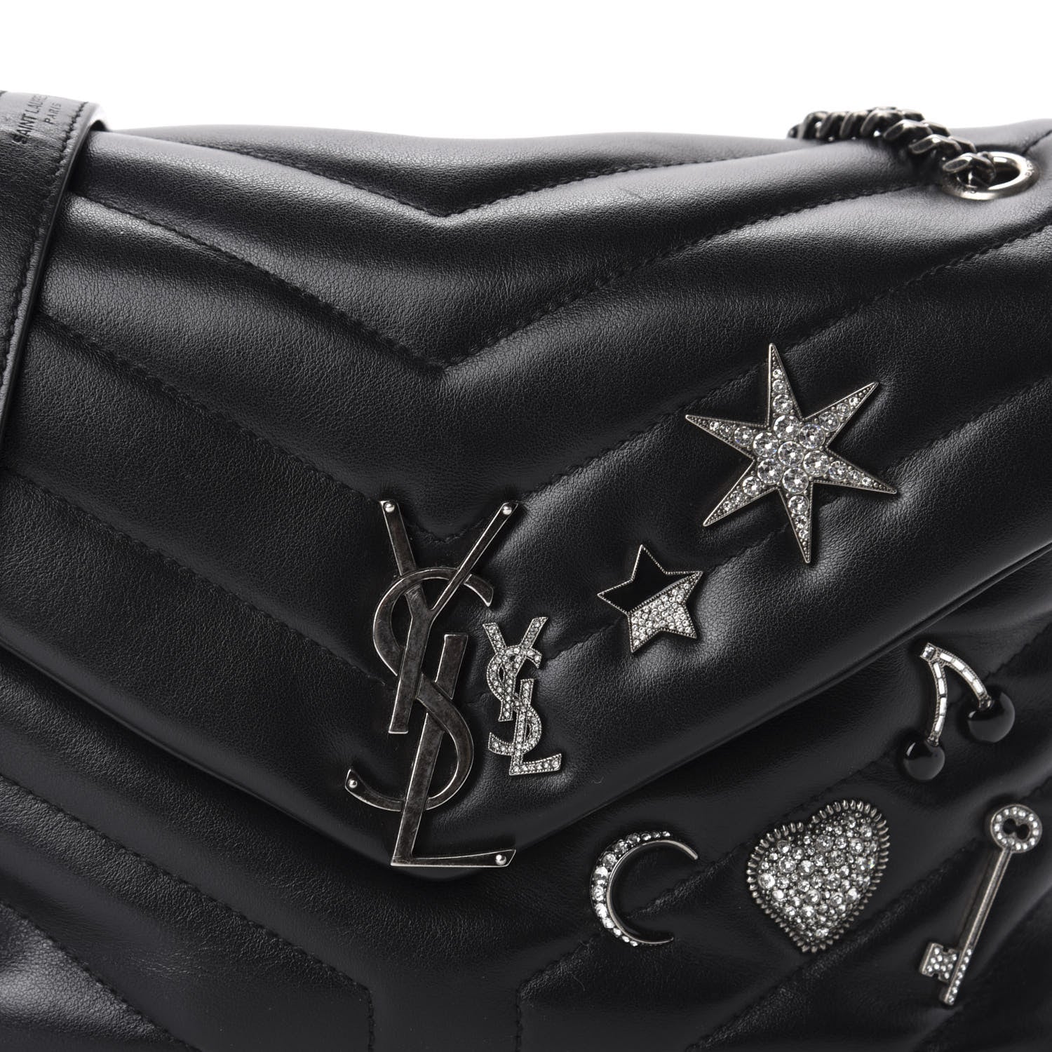 Saint Laurent Calfskin Y Quilted Monogram Small Charm Loulou Chain Satchel Black 11 of 11