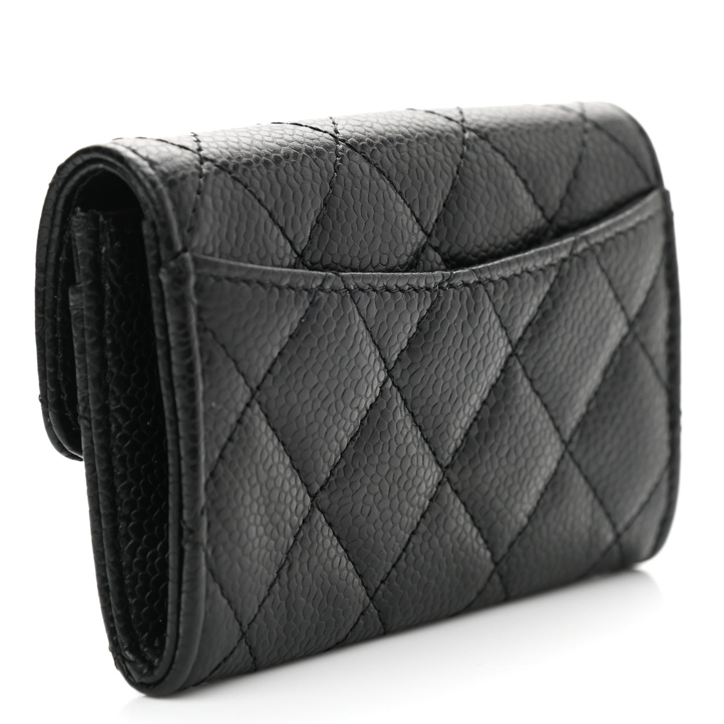 Caviar Quilted Flap Card Holder Black