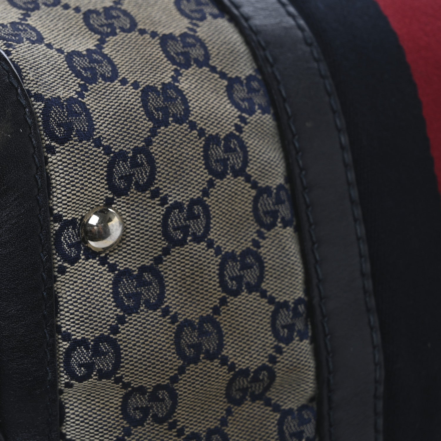 Gucci Monogram Selleria Calfskin Vintage Web Medium Boston Beige Blue 13 of 14