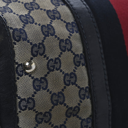 Gucci Monogram Selleria Calfskin Vintage Web Medium Boston Beige Blue 13 of 14
