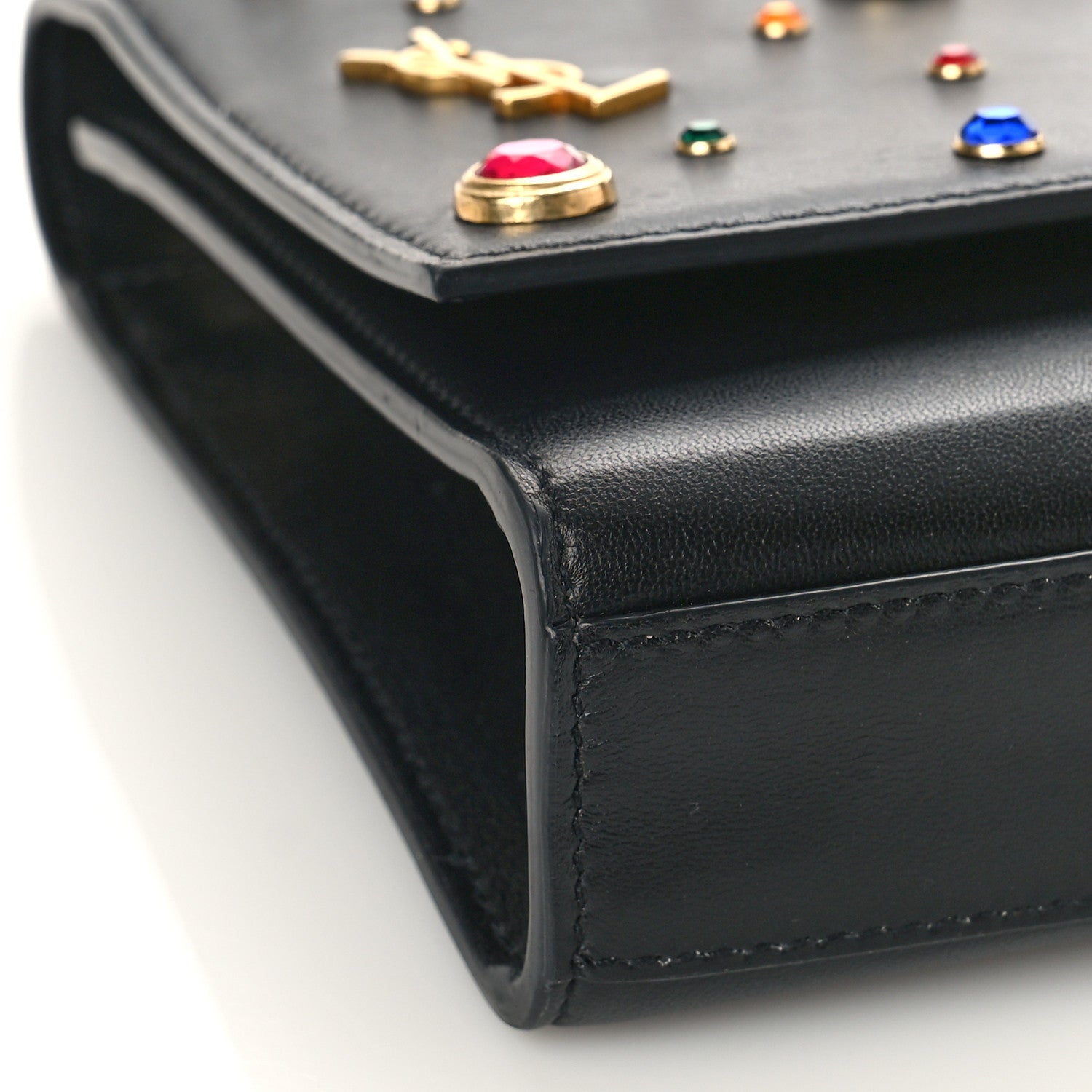 Saint Laurent Calfskin Crystal Medium Monogram Kate Satchel Black 9 of 11