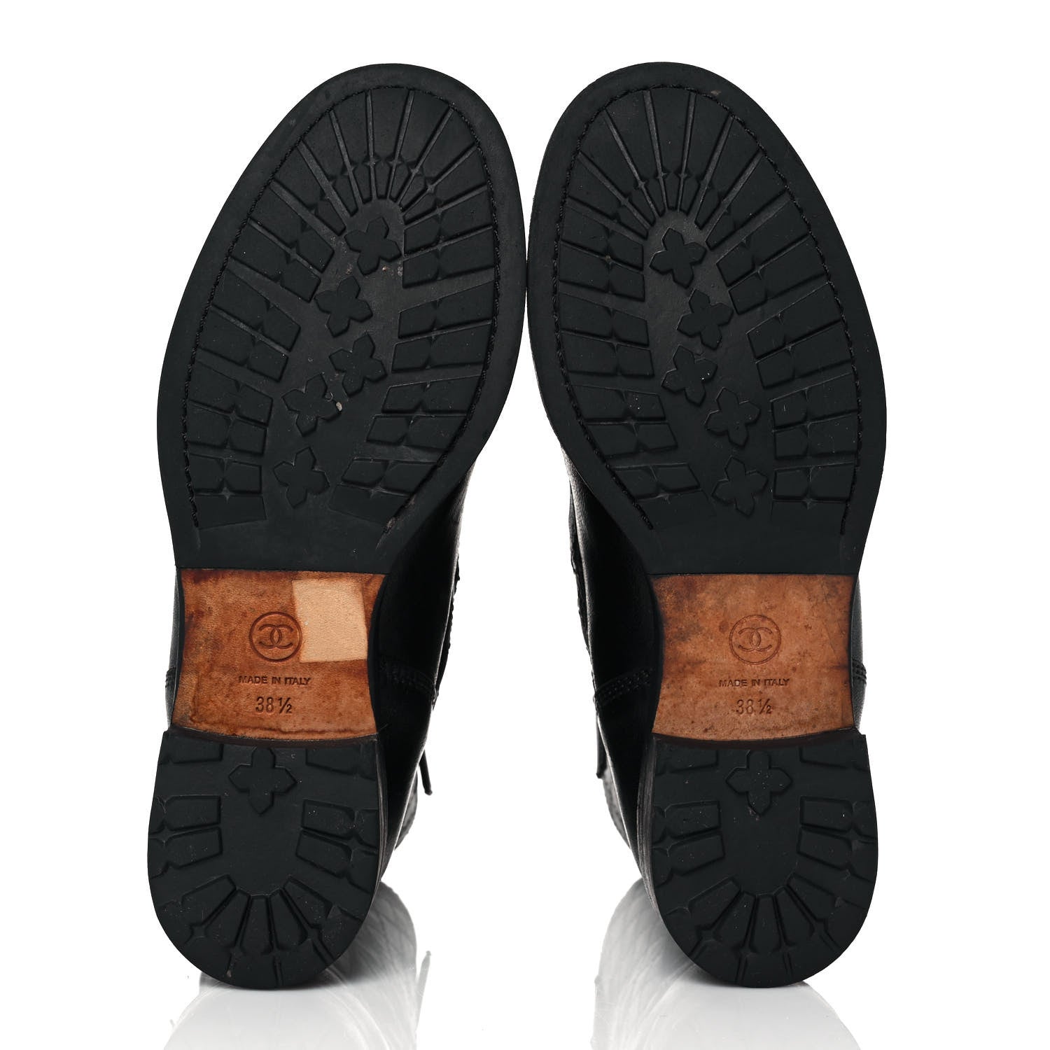 Chanel Calfskin Quilted Lace Up Combat Boots 38.5 Black 5 of 8