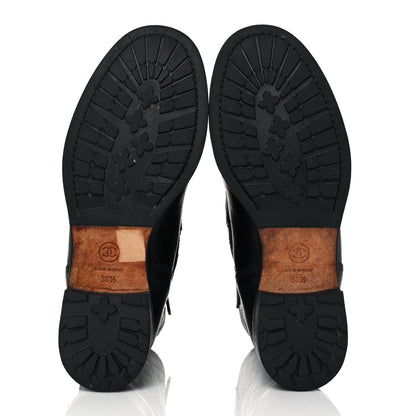 Chanel Calfskin Quilted Lace Up Combat Boots 38.5 Black 5 of 8