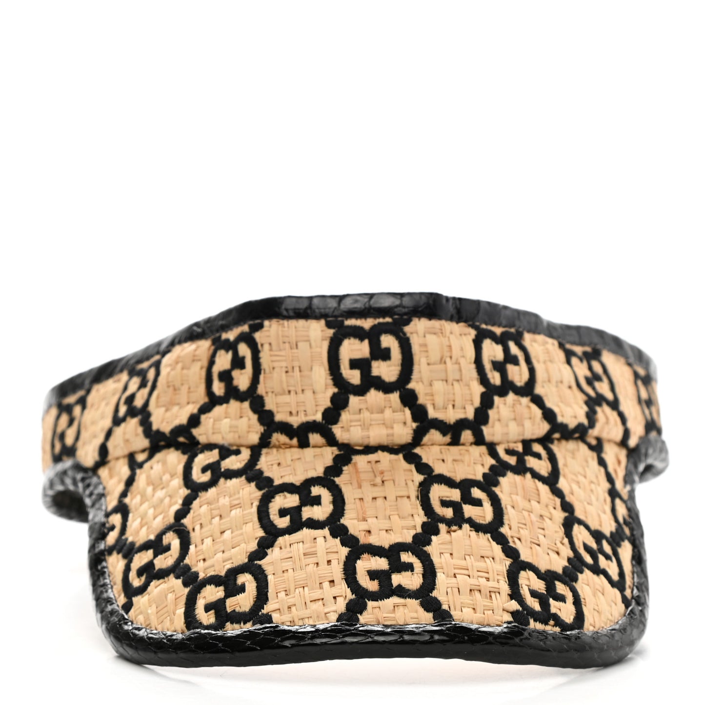 Raffia Elaphe GG Monogram Embroidered Afraa Visor M Ivory Black