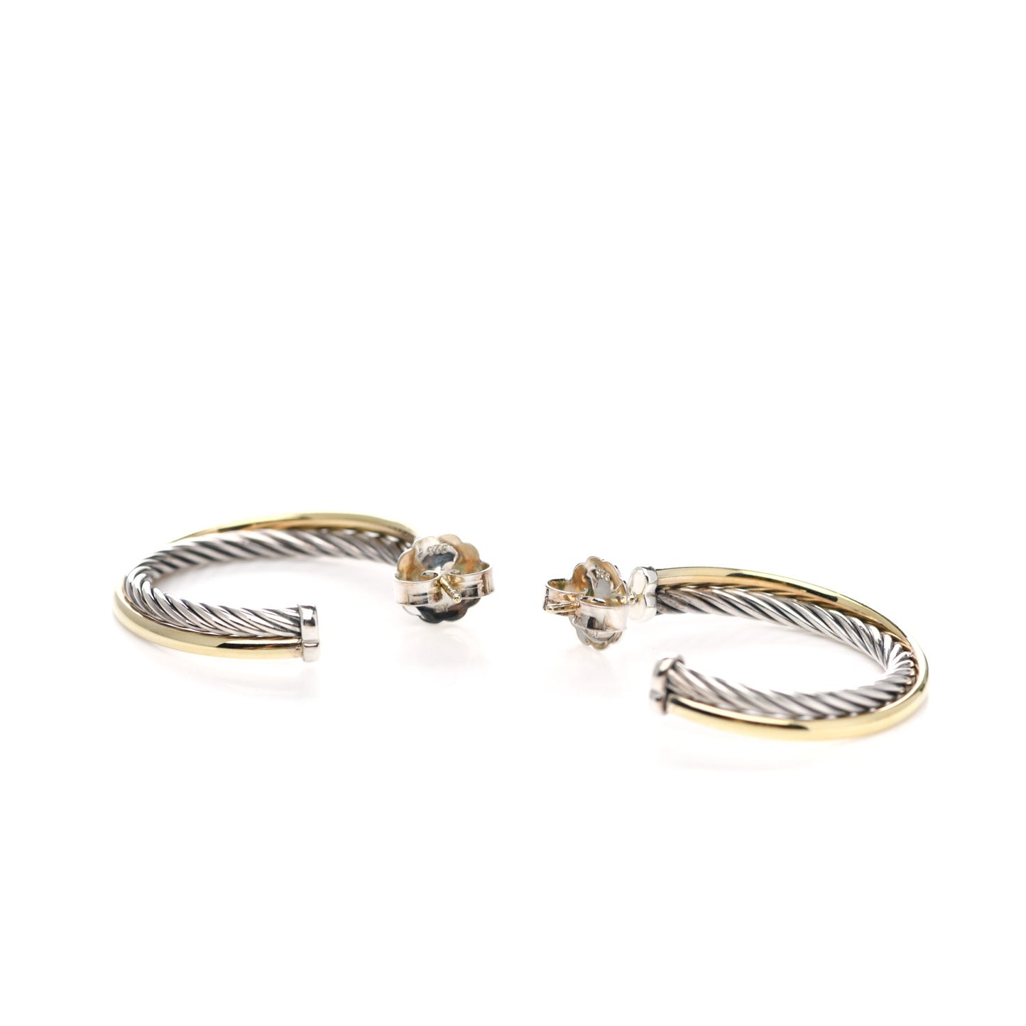 Sterling Silver 18K Yellow Gold 31mm Crossover Cable Hoop Earrings