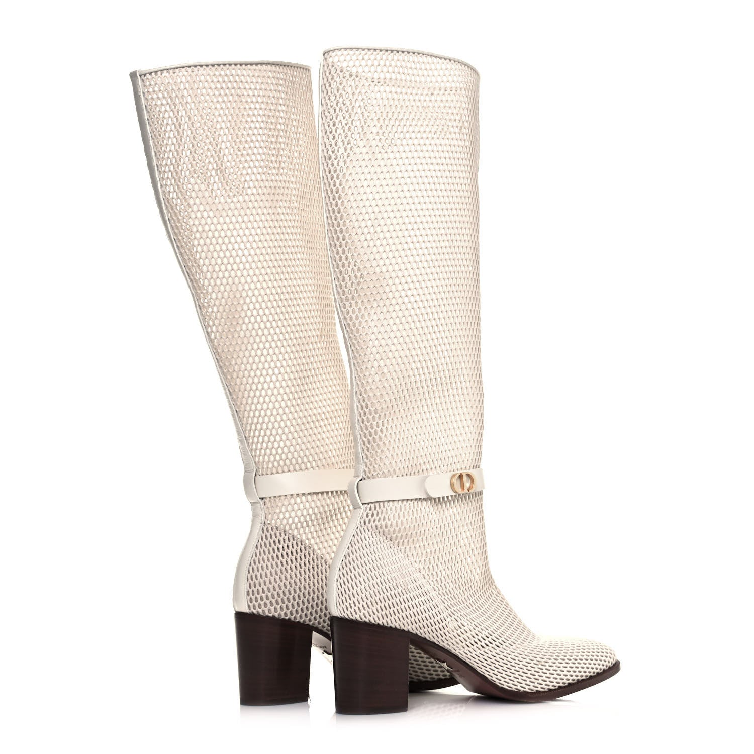 Christian Dior Empriente Mesh Montaigne Knee Boots 37.5 Off White 4 of 7