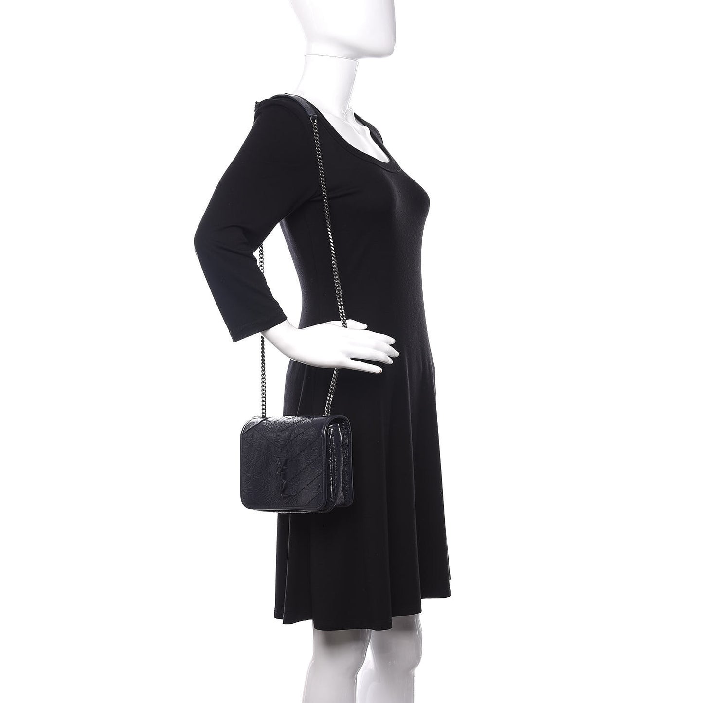 Suede Patent Web Mini Ophidia Round Shoulder Bag Black