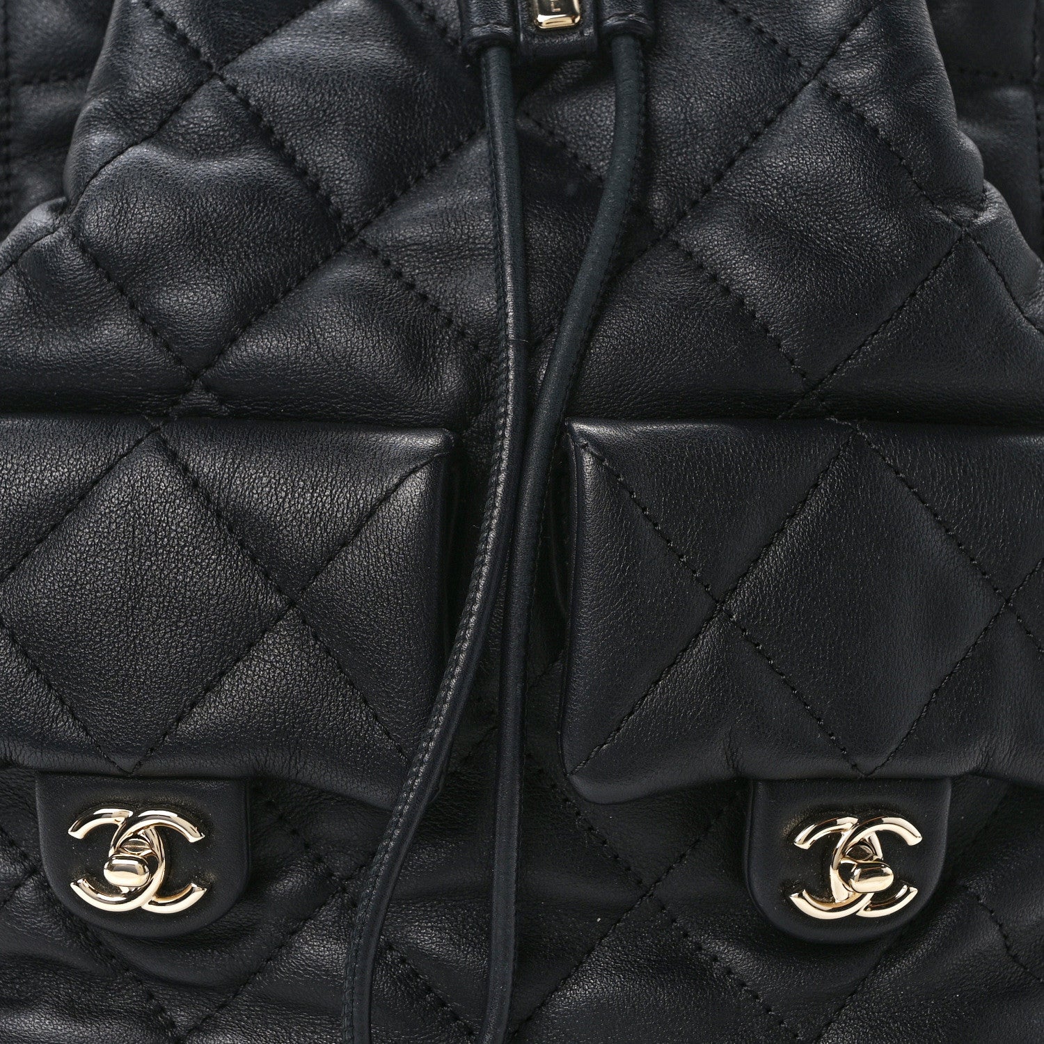 Chanel Lambskin Quilted Double Pocket Drawstring Backpack Black 8 of 11