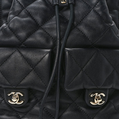 Chanel Lambskin Quilted Double Pocket Drawstring Backpack Black 8 of 11