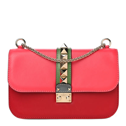 Valentino Garavani Vitello Medium Glam Lock Rockstud Flap Deep Rose Scarlet Grey Green 2 of 16