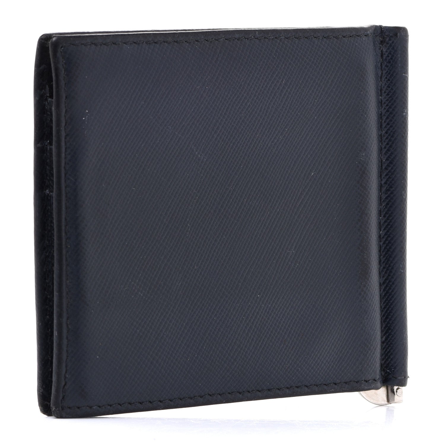 Prada Saffiano Metal Bi-Color Money Clip Bi-Fold Wallet Black Grafite 3 of 13