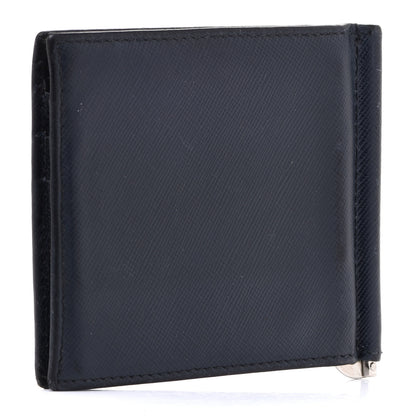 Prada Saffiano Metal Bi-Color Money Clip Bi-Fold Wallet Black Grafite 3 of 13