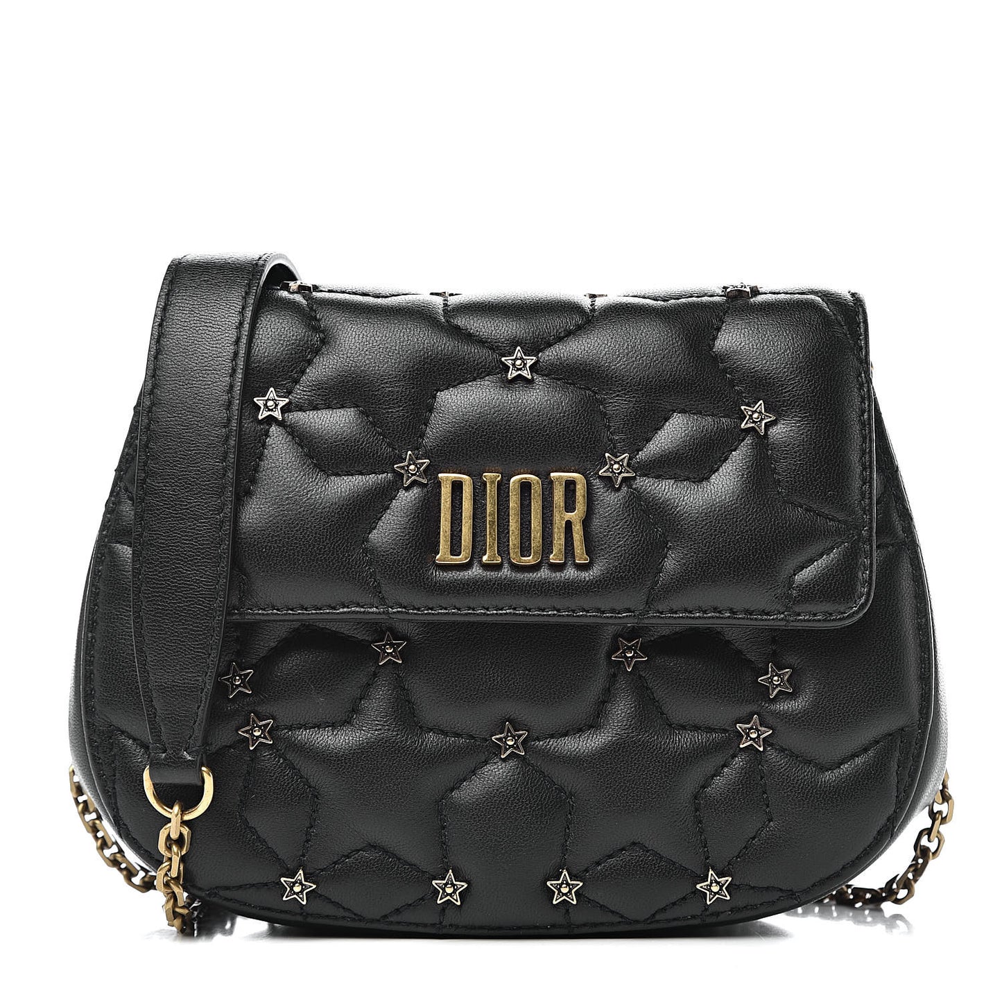 Calfskin Quilted Studded Star Dio(r)evolution Clutch With Chain Black