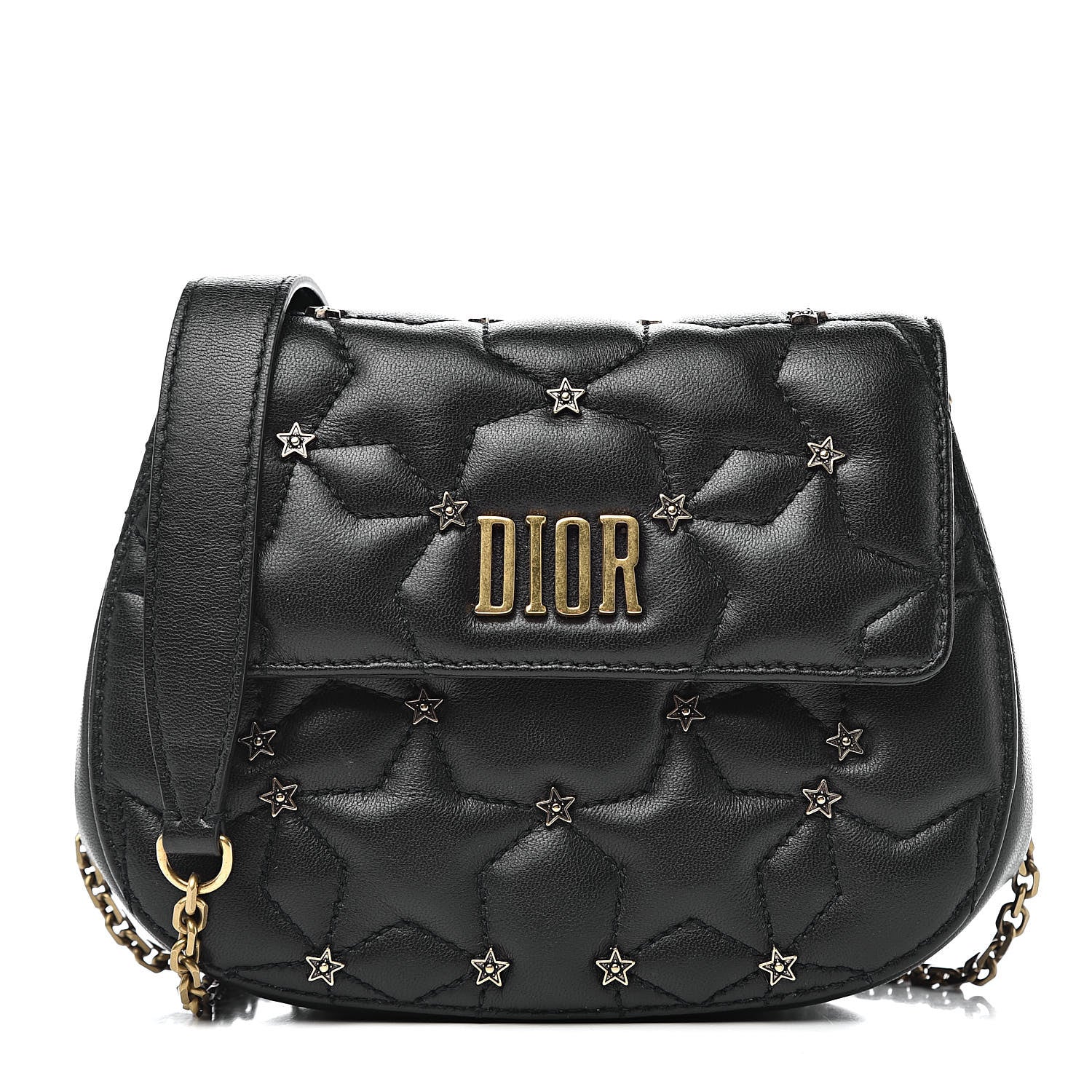 Christian Dior Calfskin Quilted Studded Star Dio(r)evolution Clutch With Chain Black 1 of 9