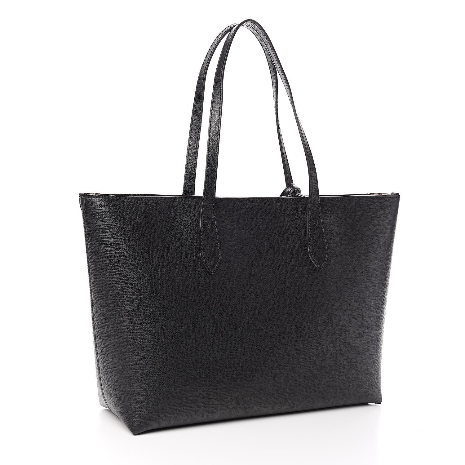 Burberry Grainy Calfskin Haymarket Colours Check Medium Zip Tote Black 3 of 10