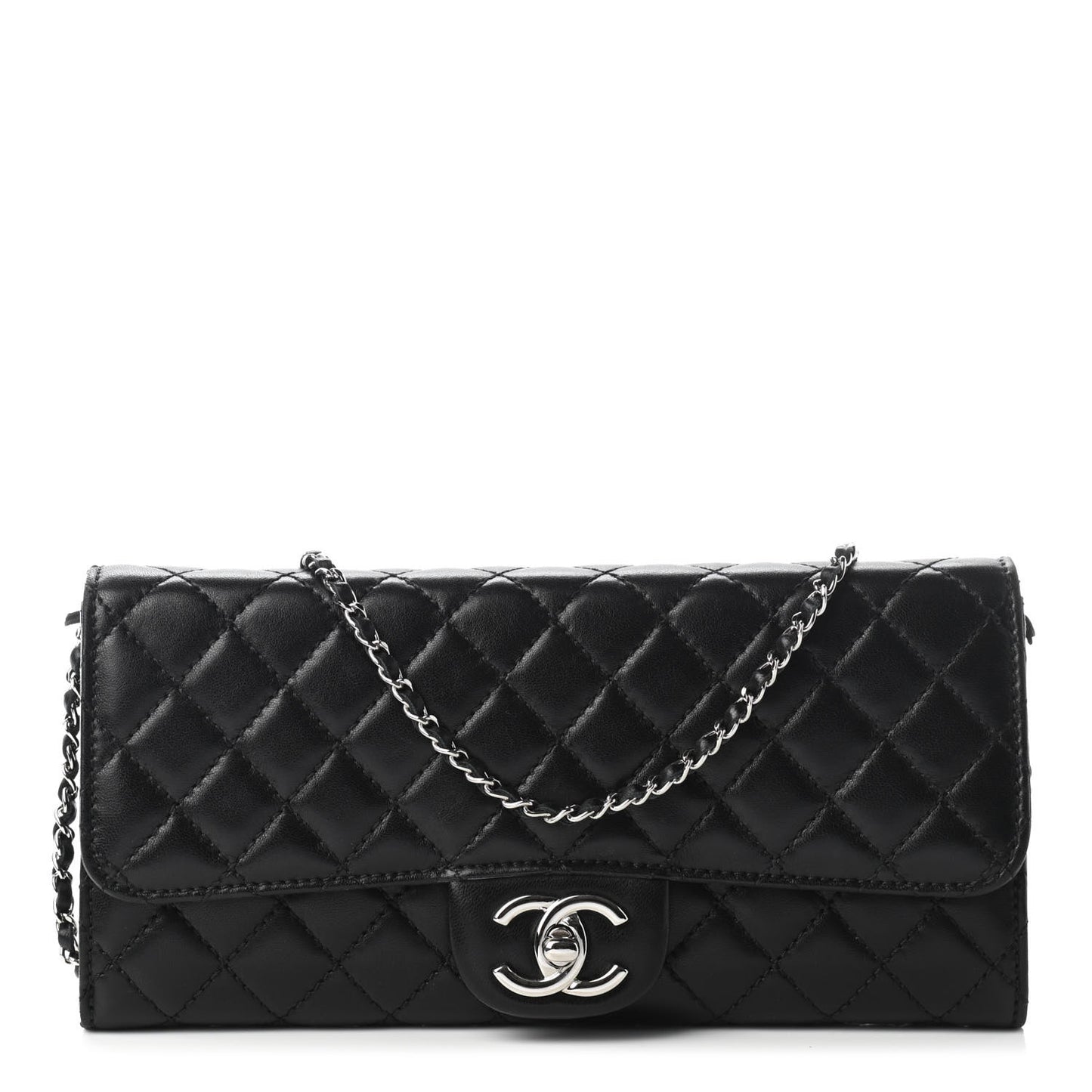 Lambskin Quilted Chain Clutch Flap Black