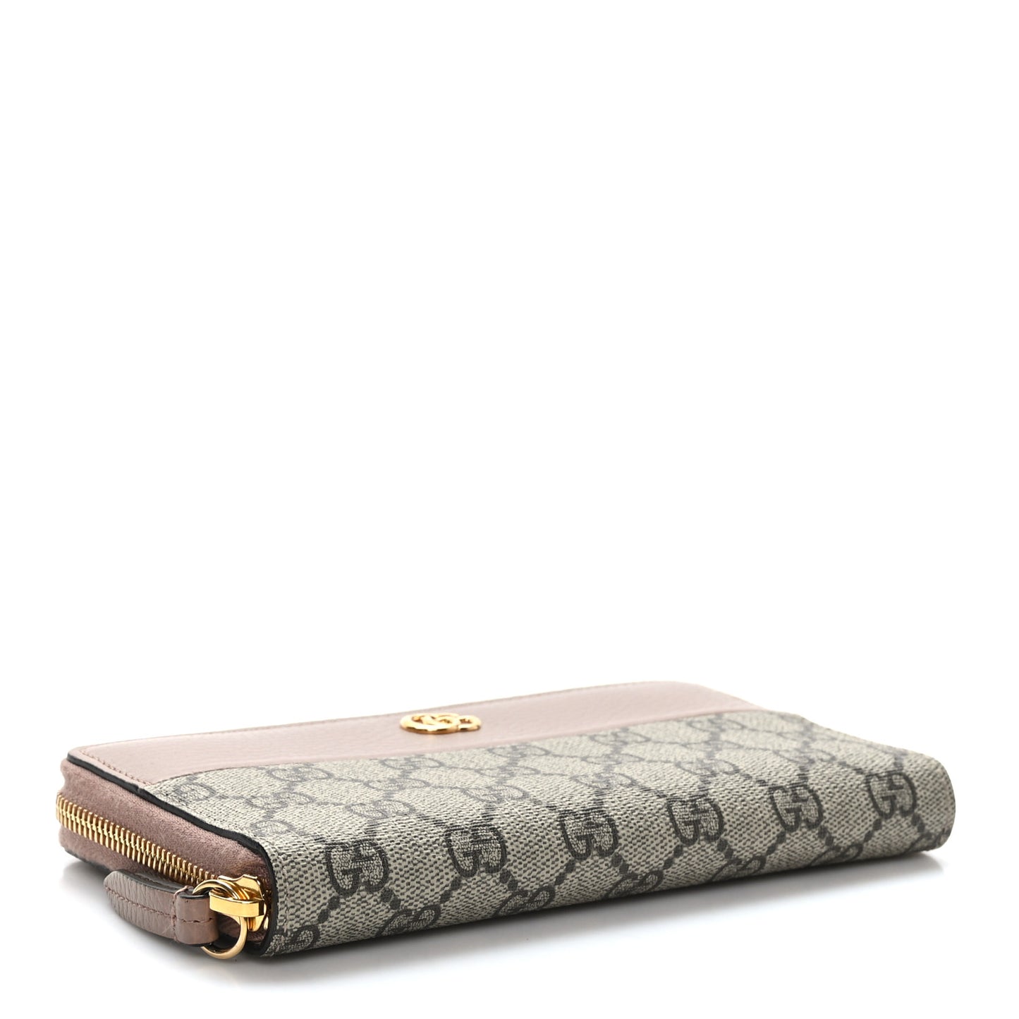 Dollar Calfskin GG Supreme Monogram GG Marmont Zip Around Wallet Porcelain Rose Beige Ebony