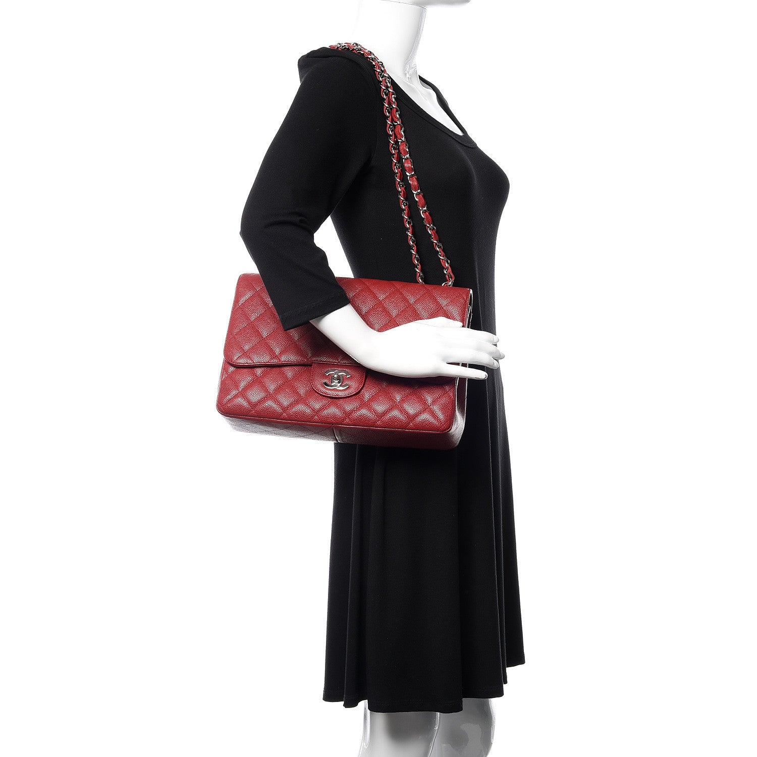 Chanel Caviar Quilted Jumbo Single Flap Red 2 of 10